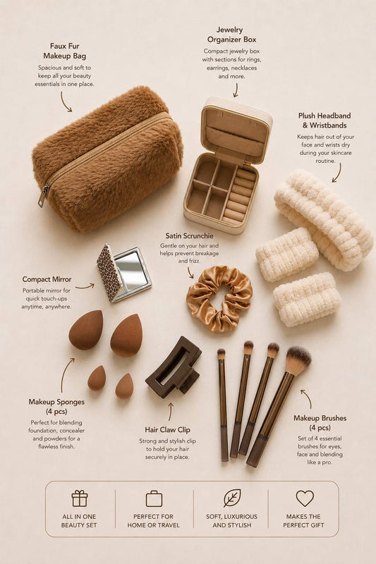 Deluxe Beauty Gift Set with Brushes & Sponges | 3 Colors