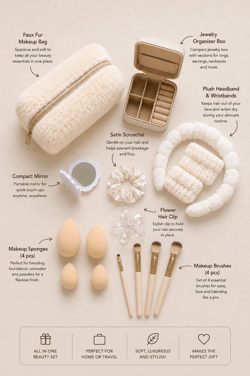 Deluxe Beauty Gift Set with Brushes & Sponges | 3 Colors