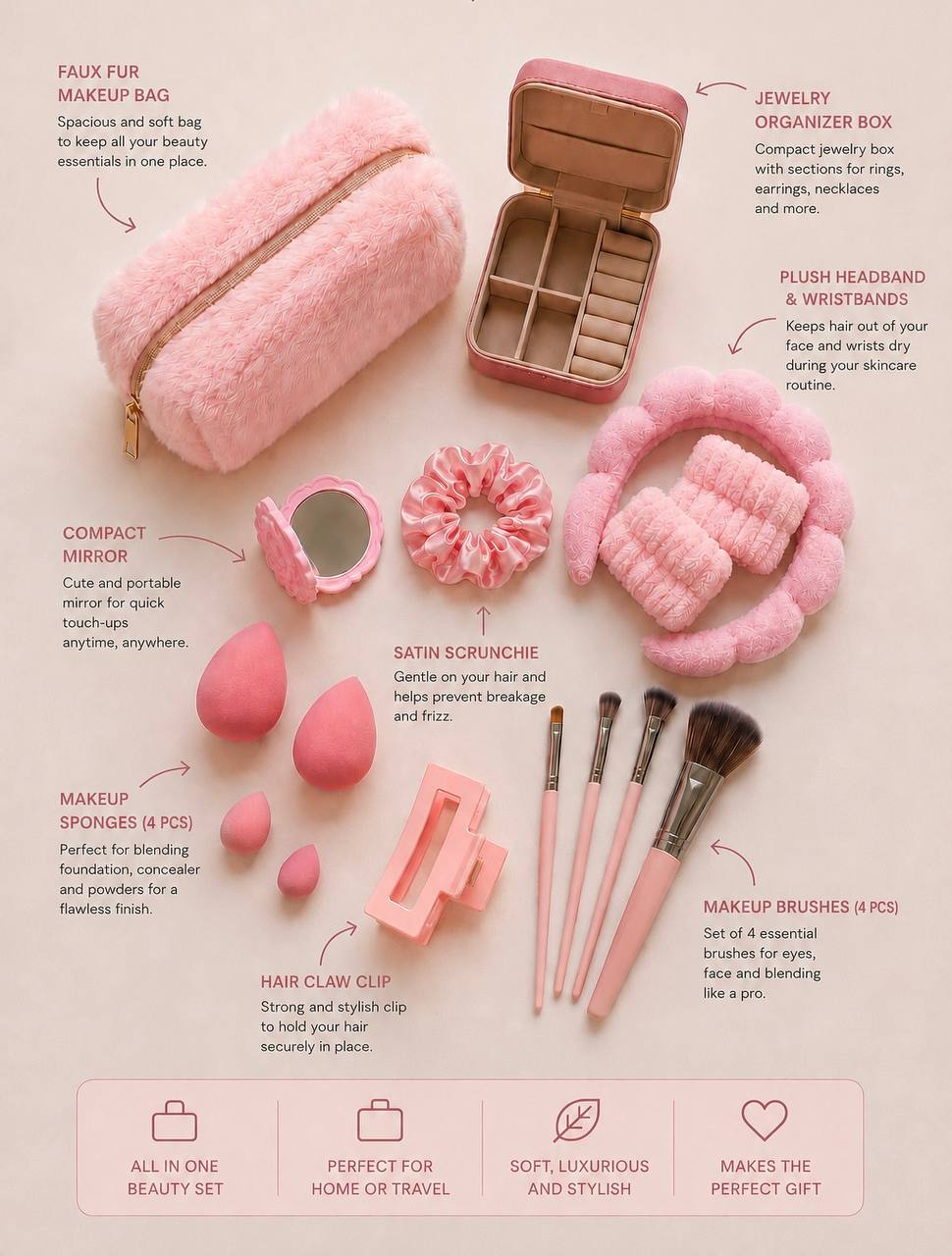 Deluxe Beauty Gift Set with Brushes & Sponges | 3 Colors